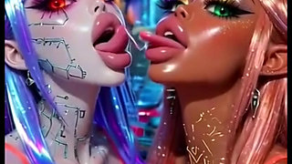 Funny Lesbians Tongue and Kiss Fetish, Ai Animation