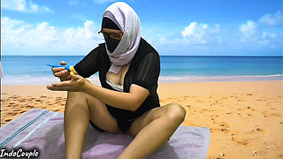 Hijab sex on the beach with a stranger!  pussy creampie inside my tight Pussy