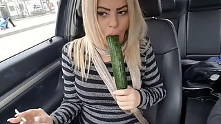 Russian MILF Public Lesbian Fuck with Huge Cucumber to Squirt