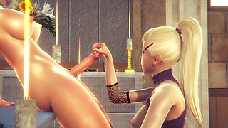 Tsunade futanari gets a handjob from Ino in the temple