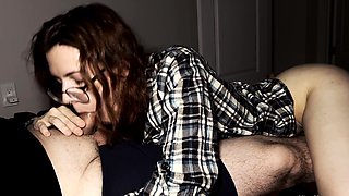 Step sister helps step brother relax by swallowing his cum