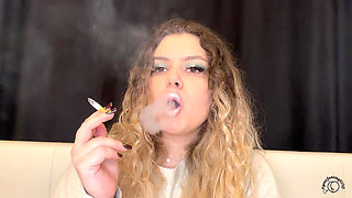 Pink Lips Smoking with Curly Hair