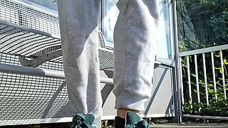 German Teen boy cums a nice load at public train station