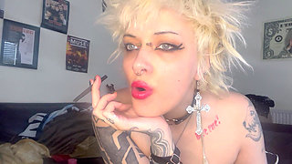 Pink Lipstick Smoking a Cigarette