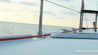 Nasty bitches fool around with two gifted studs during a boat orgy