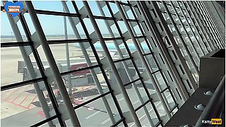 Katty West - Crazy Cumwalk In Big Airport Full Of People Risky Public Blowjob