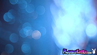 Huge breast coed posing naked in the rain