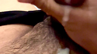 Took his cock out of his panties and saw his cock was hard and he was cumming so much