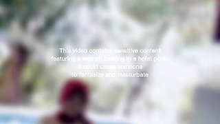Woman Hijab Bathing Naked in an Open-air Hotel Pool