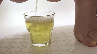Golden Shower Compilation - Pissing in Glass & Cup, Covering My Small Tits with Warm Pee