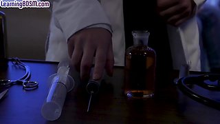 Sub anal nurse with ballgagged mouth rough fucked by patient