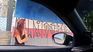 Risky Masturbation in the Car with a Hot Girl at the Bus Stop in Public!