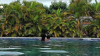 Sperm Floating in the Pool, Hard Sex in the Water, Double Orgasm.