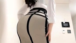 Brunette with foot fetish rubs big dick with her feet in POV