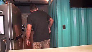Sharing the only bed in the hotel leads to a stormy passion with a busty redhead boss.