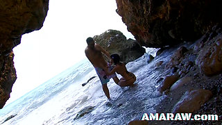 Brunette teen with tattoos Aris Dark fucking on a beach