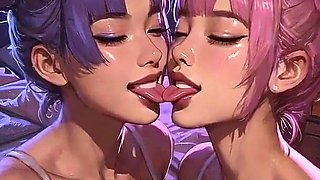 Cyberpunk Lesbians Tongue and Kiss Fetish, Ai Animation