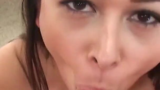 19 years old latina Stephanie Saint POV blowjob and cum swallow