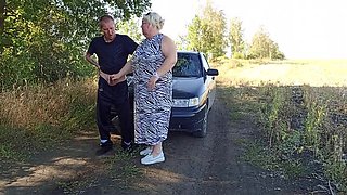 Mature Russian MILF Neighbor Public Blowjob - Deep Throat Fuck & Cum Swallow in Nature