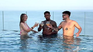 Geek Nerd Meets Two Porn Actors in the Pool and Gets Double Penetrated