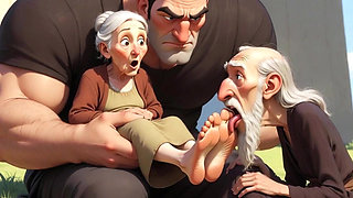 Cuckold Husband Licks Wife's Feet While She Sits on Her Lover's Lap - Hotwife Foot Worship