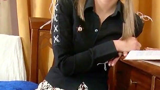 Hot blonde skinny college teen gets ass fucked by classmates