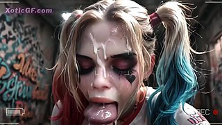 Harley Quinn Bathing in Semen after Yam-sized Pearly Fountains (AI)
