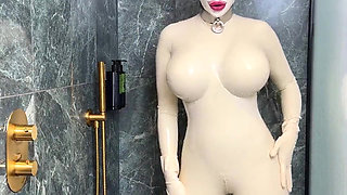 Latex Cow Undressing Under the Shower