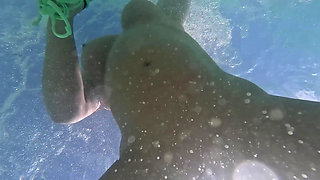 Naughty Blonde Pees in the Ocean Outdoor and Swimming Underwater