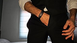Sexy guy wearing suit moaning, talking dirty until cum