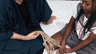 Tied up Ebony College Girl Cums so Hard From Magic Wand - Panties Stayed on