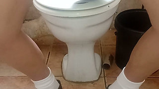 19 Year Old College Girl in Uniform Play with Vibrator in Mini Skirt in Toilet