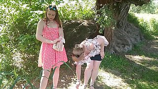 Mature Milf And Elegant Woman Strip Red Panties For Side Of Road Peeing In Public Outdoors, Kiss
