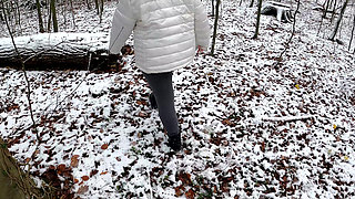Throwing Snow Balls on Her Naked Pussy - Whole Girl Naked in Winter Wonderland